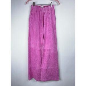 Zadig & Voltaire Pink Leather Pants Parfait Crinkled Suede Wide Leg Colorful XS